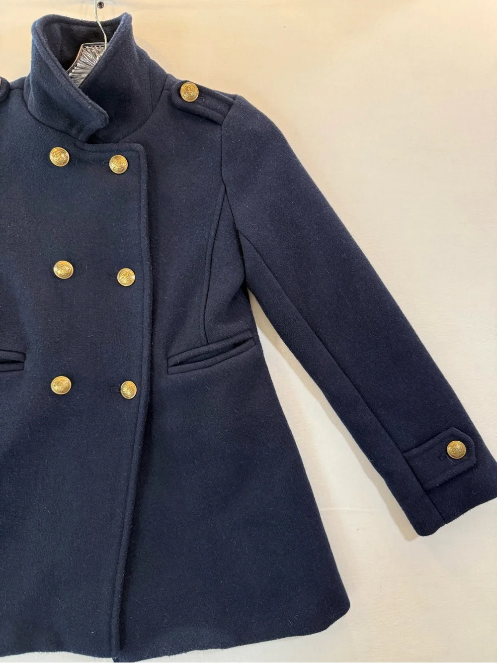 GAP Navy Double-Breasted Pea Coat with Gold Buttons